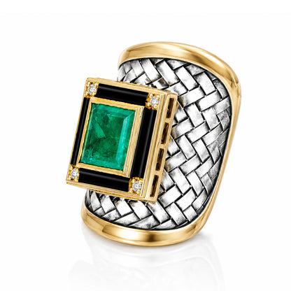 Emerald Shield 925 Sterling Silver Statement Ring