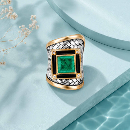 Emerald Shield 925 Sterling Silver Statement Ring