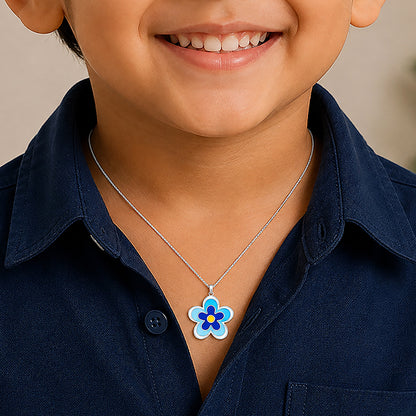 Enamel BlueFlower Charm Sterling Silver Pendant