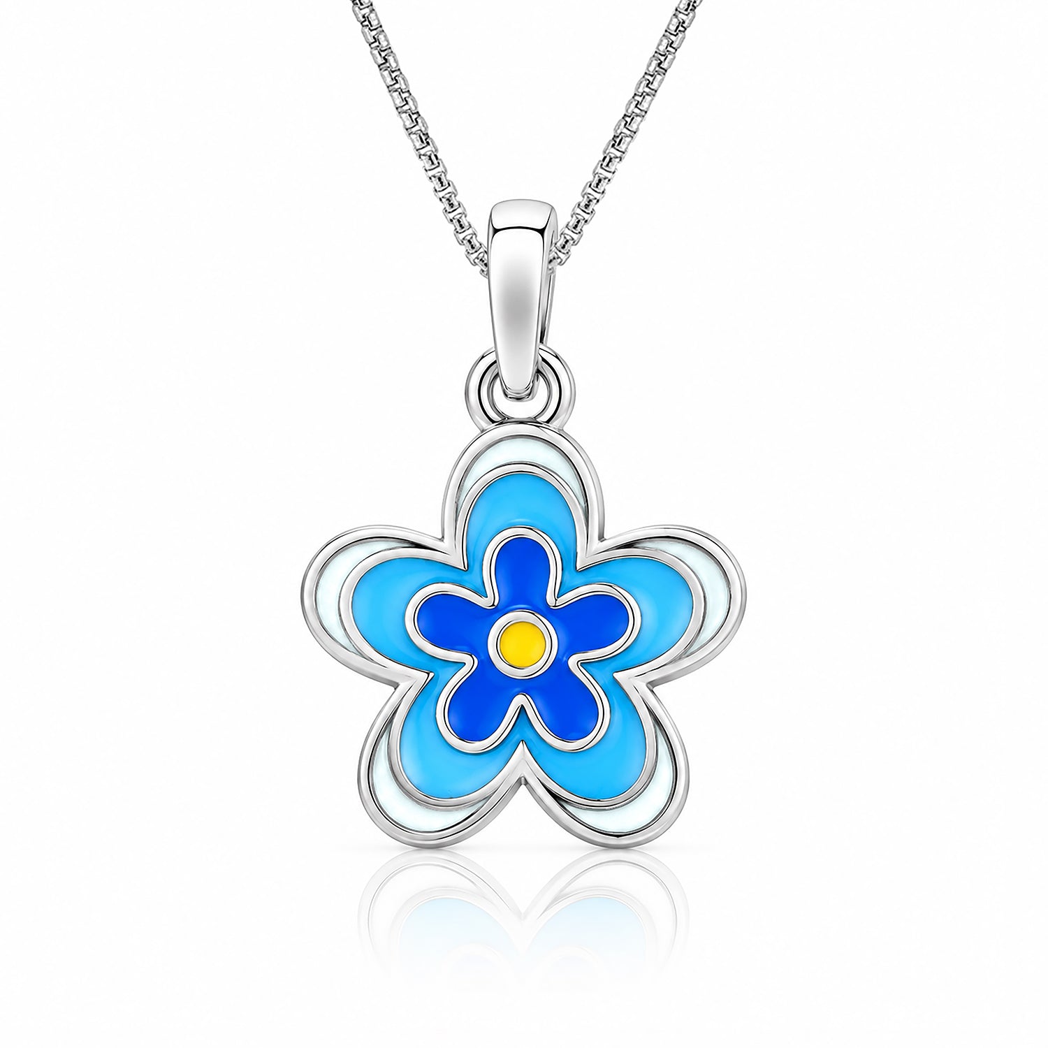 Enamel Blue FlowerCharm Sterling Silver Pendant