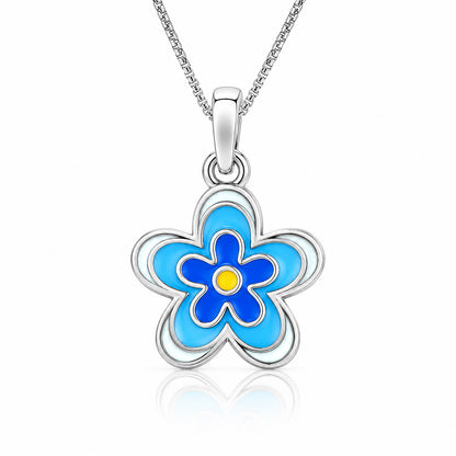 Enamel Blue FlowerCharm Sterling Silver Pendant