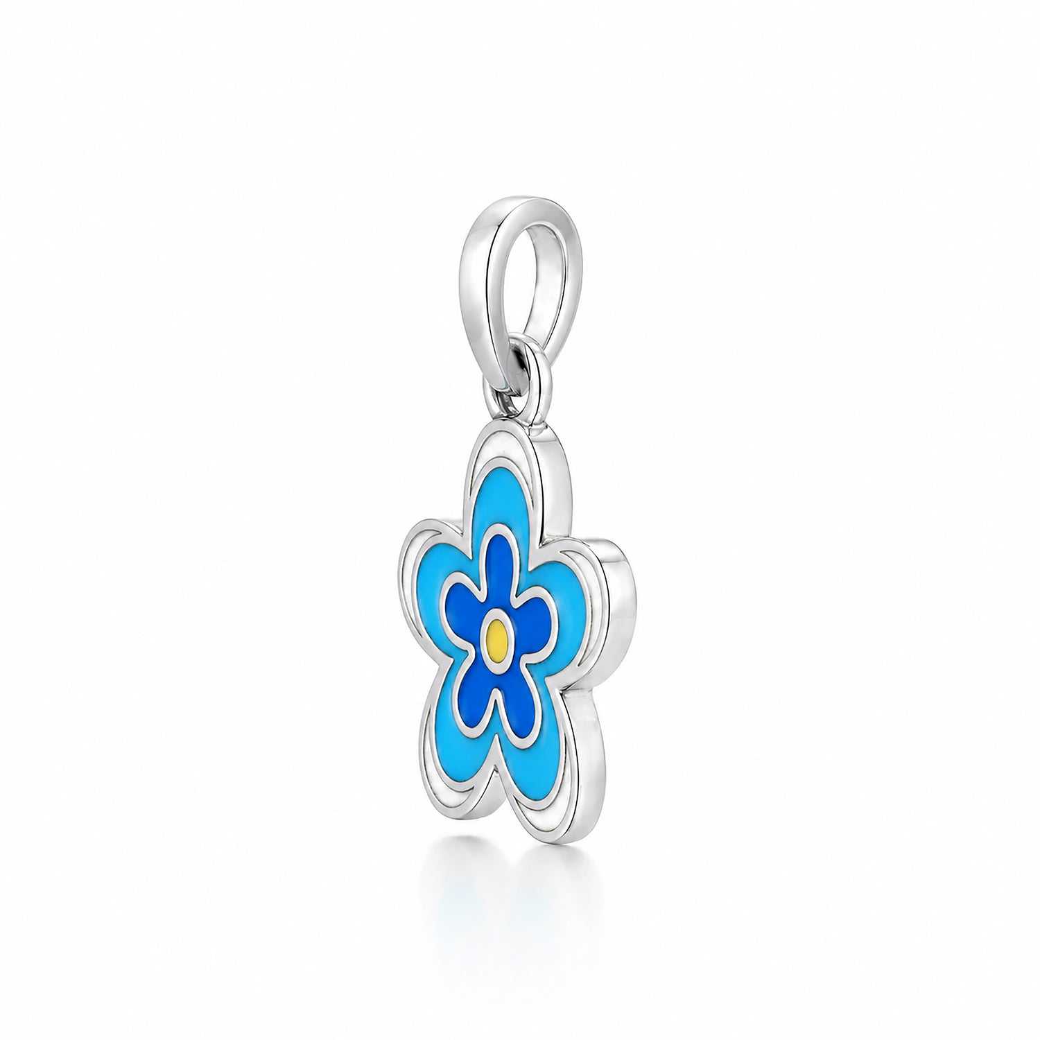 Enamel Blue Flower Charm Sterling SilverPendant