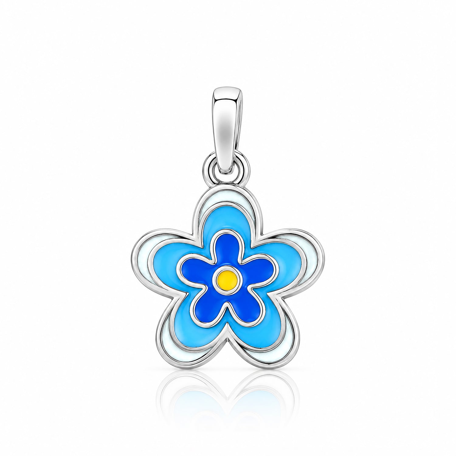 Enamel Blue Flower CharmSterling Silver Pendant
