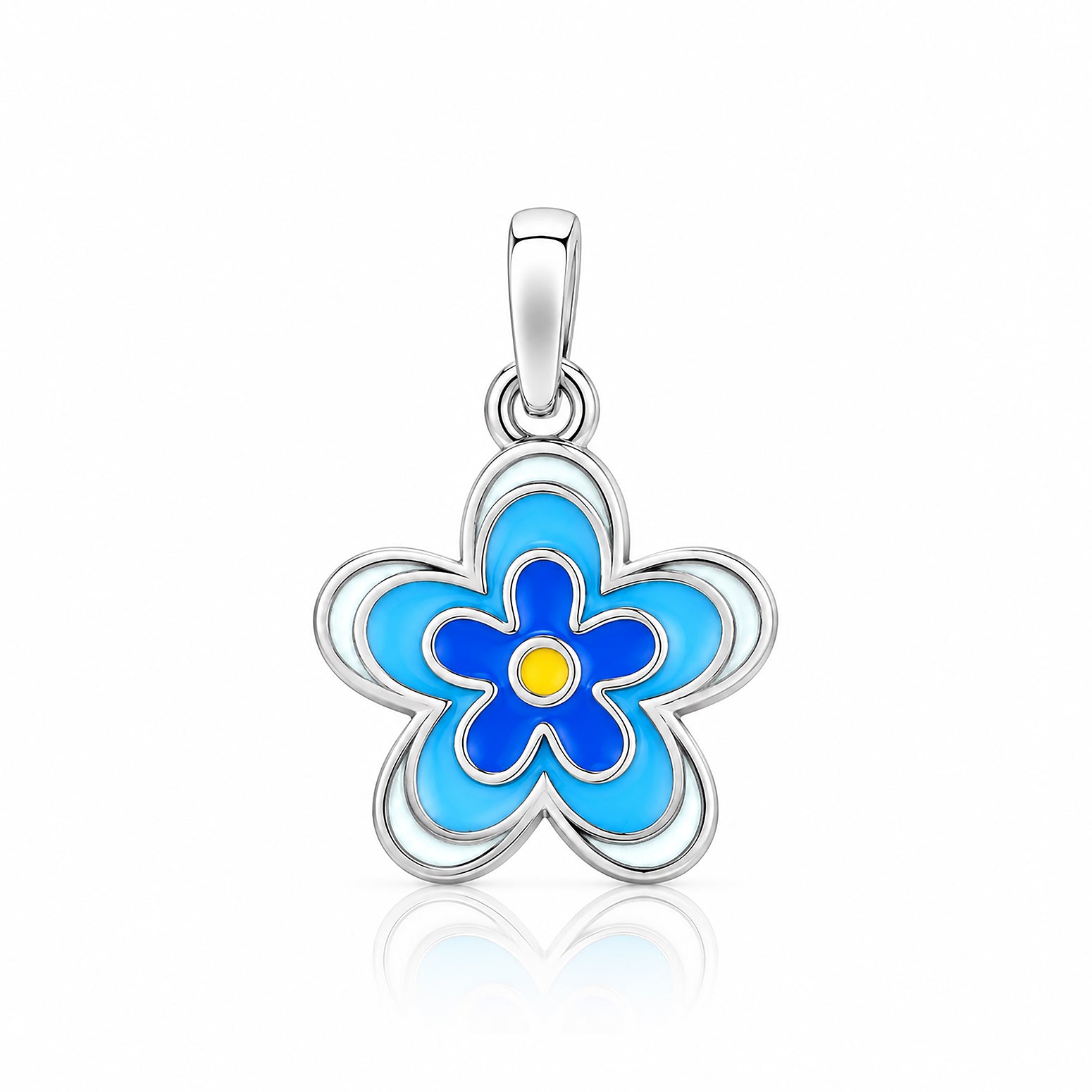 Enamel Blue Flower CharmSterling Silver Pendant