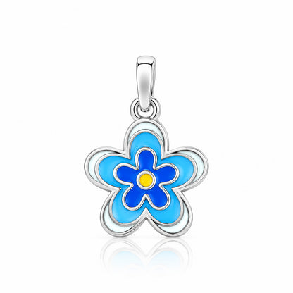 Enamel Blue Flower CharmSterling Silver Pendant