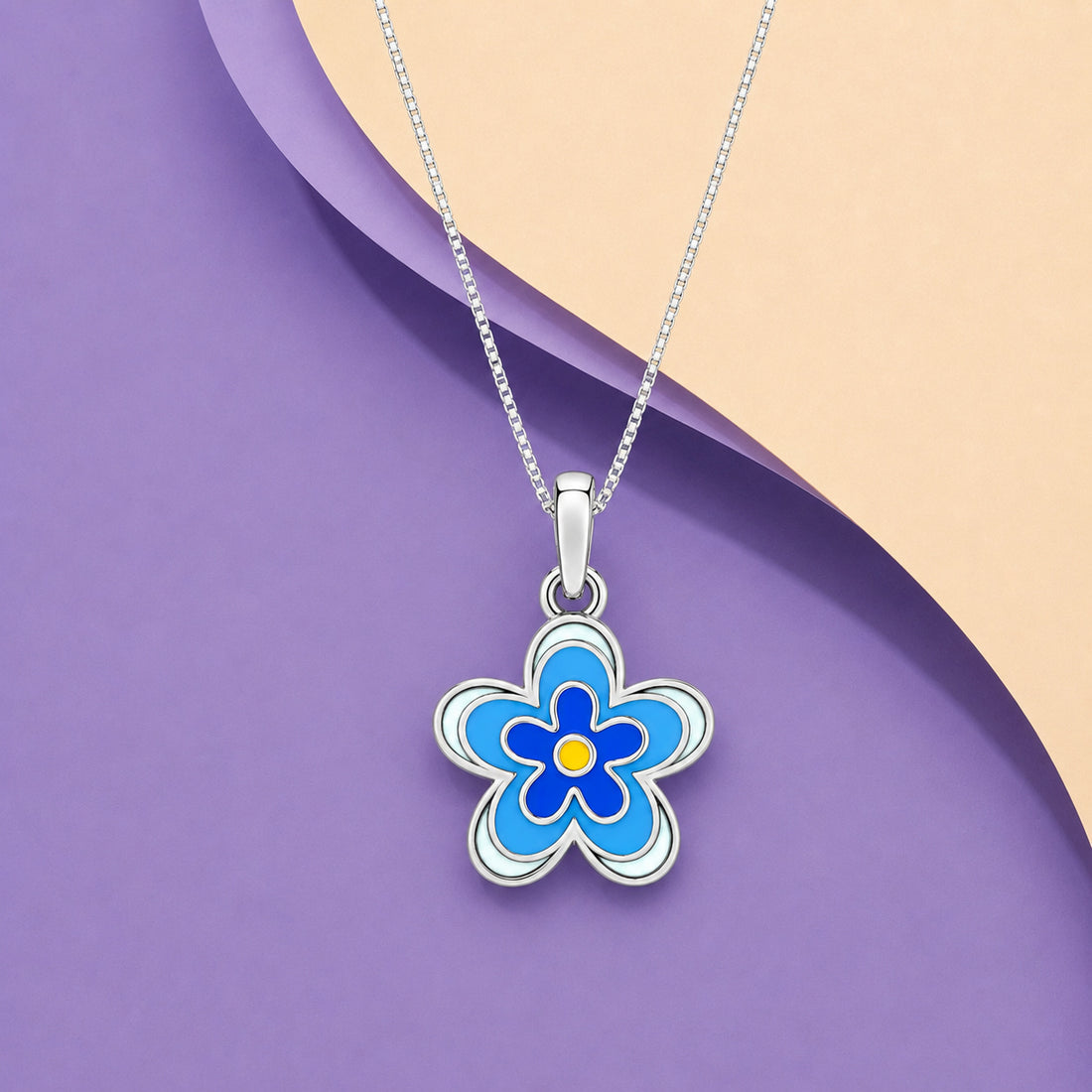 Enamel Blue Flower Charm Sterling Silver Pendant
