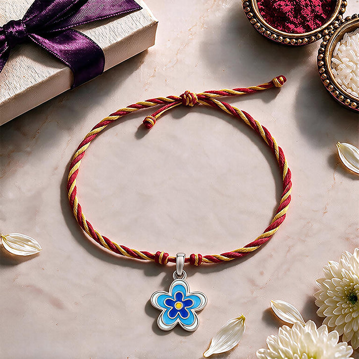 Enamel Blue Flower Charm Sterling Silver Pendant