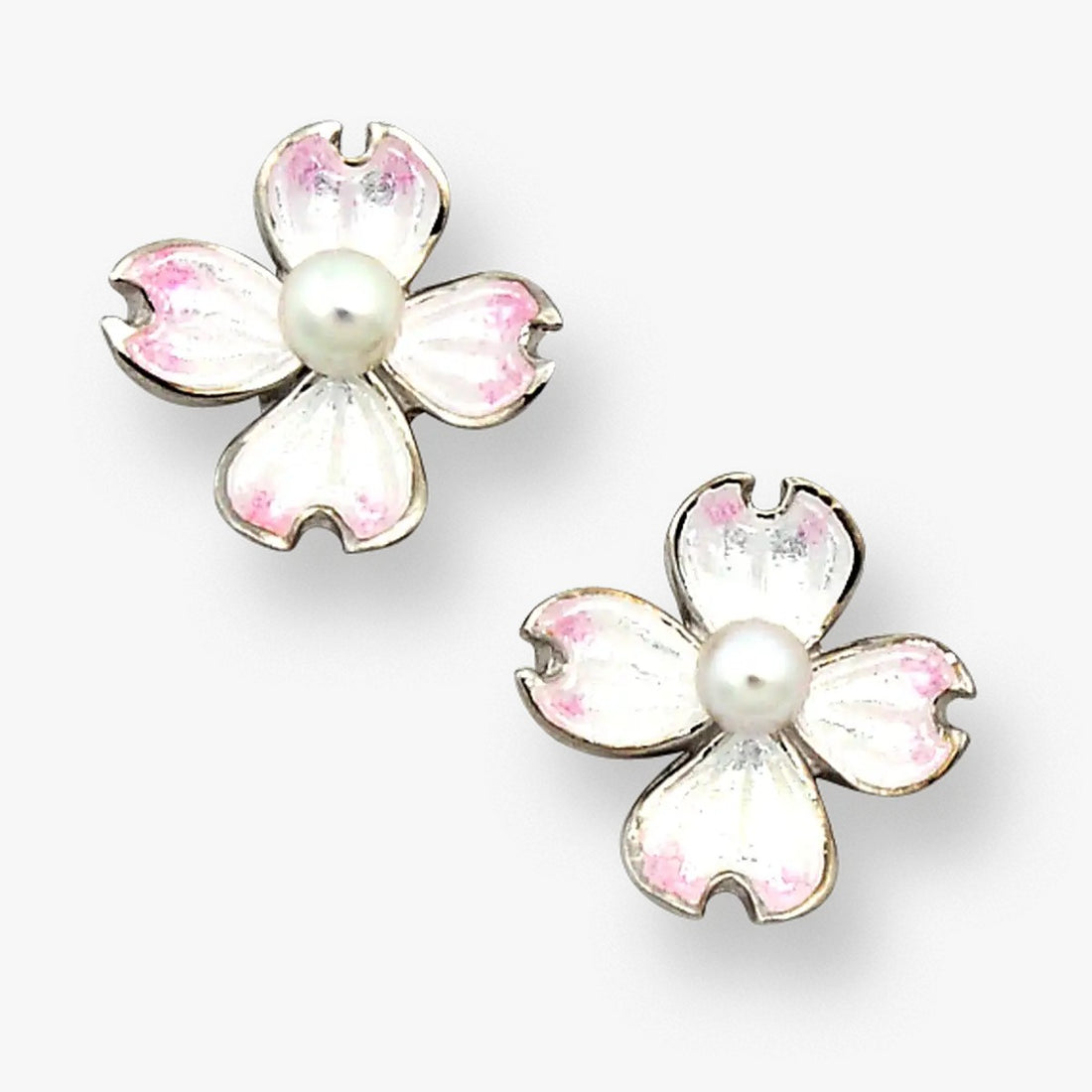 Enamel Pink Bloom Flower with Pearl Silver Studs-1
