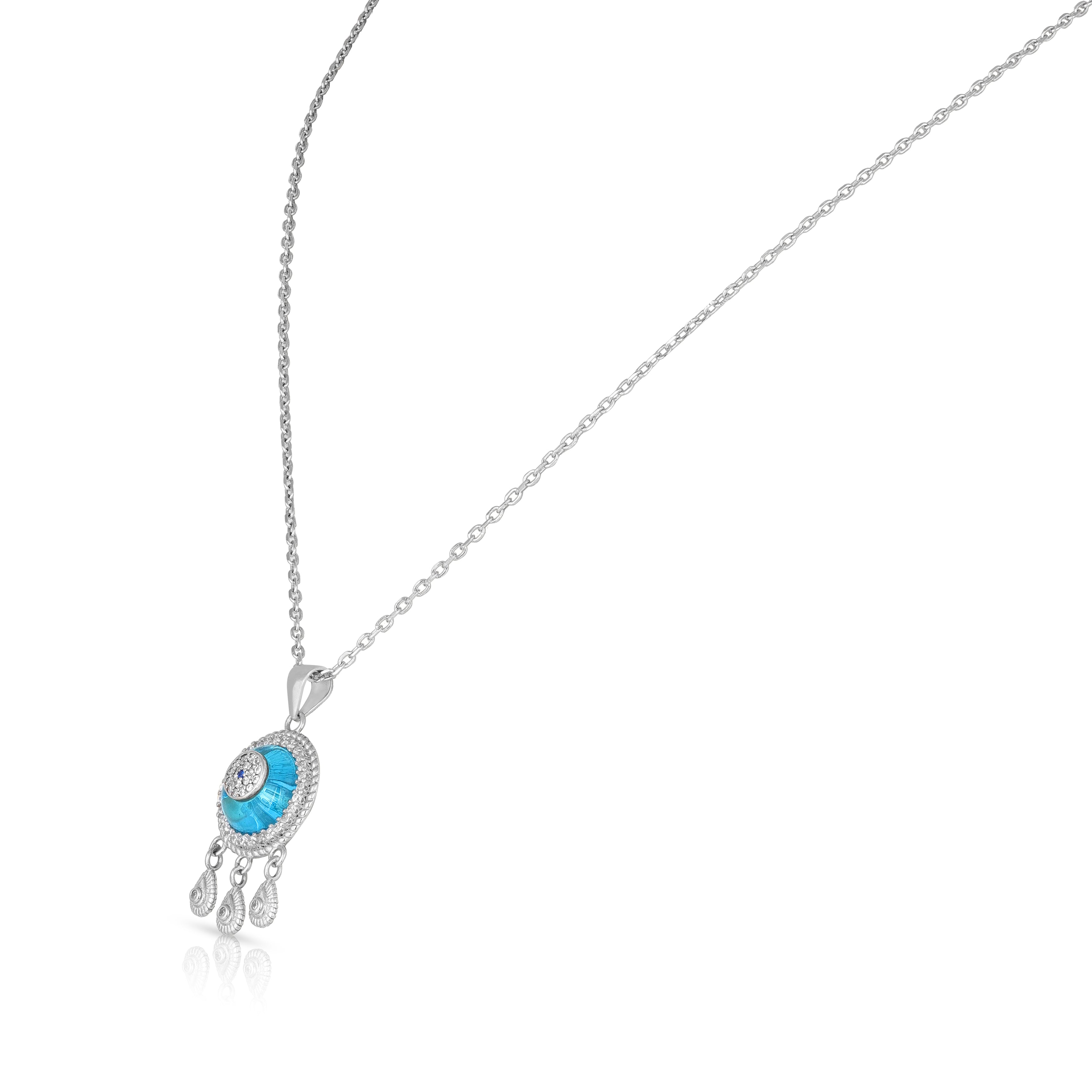 Enchanted Blue Evil Eye Drops 925 Sterling Silver Chain Pendant for women