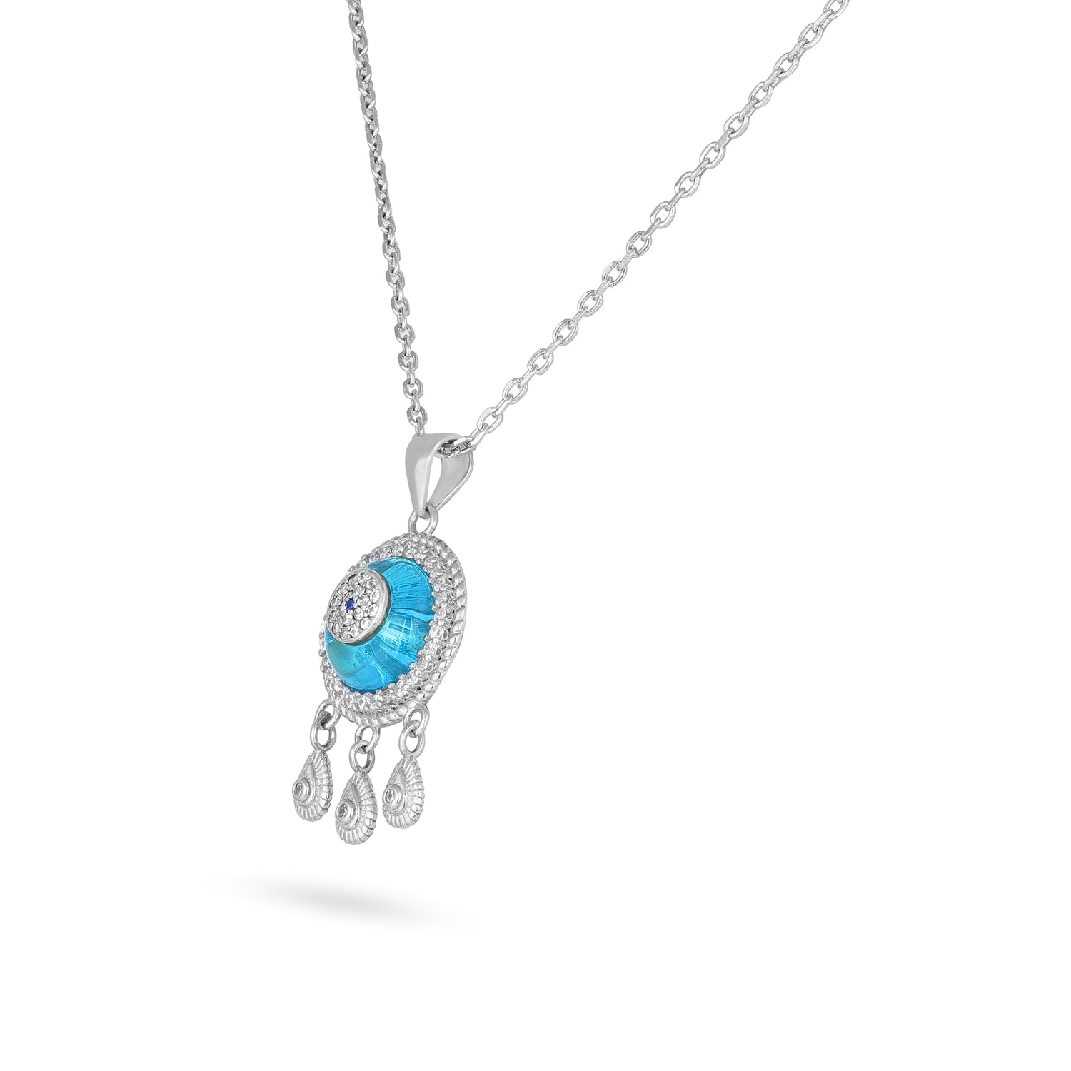 Enchanted Blue Evil Eye Drops 925 Sterling Silver Chain Pendant for women
