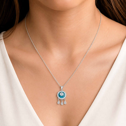 Enchanted Blue Evil Eye Drops 925 Sterling Silver Chain Pendant for women