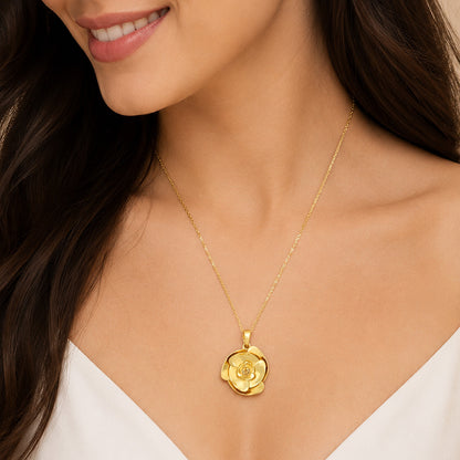 Enchanted Rose Petal Golden Artistic Designer Pendant Chain