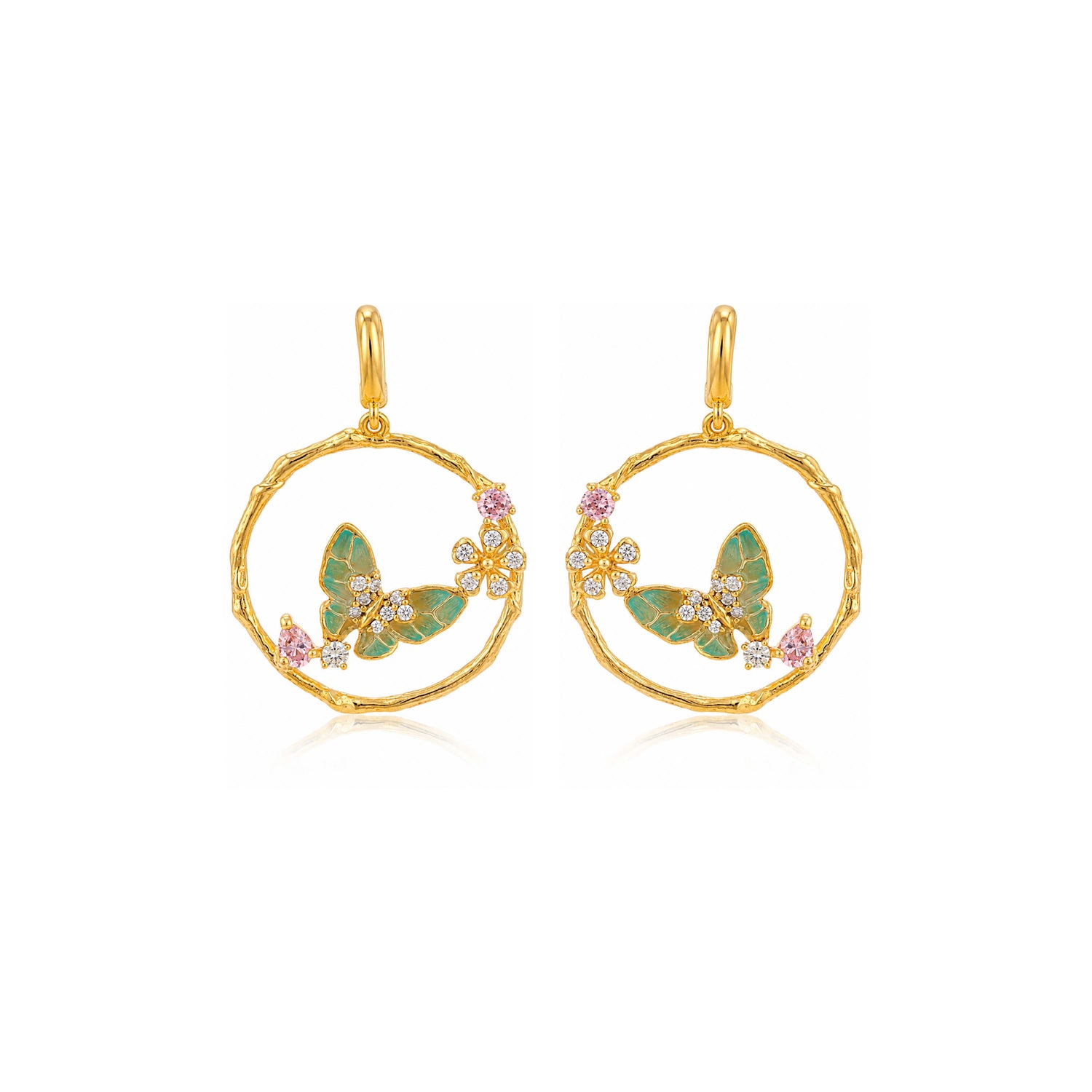 Enchanted Butterfly 925 Sterling Silver Floral Hoop Earrings
