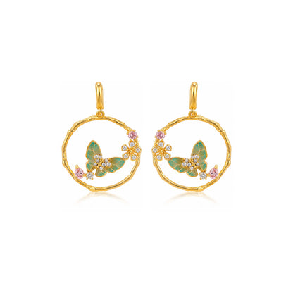 Enchanted Butterfly 925 Sterling Silver Floral Hoop Earrings