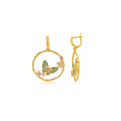 Enchanted Butterfly 925 Sterling Silver Floral Hoop Earrings