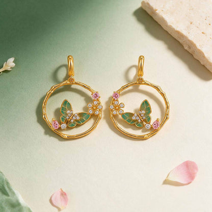 Enchanted Butterfly 925 Sterling Silver Floral Hoop Earrings