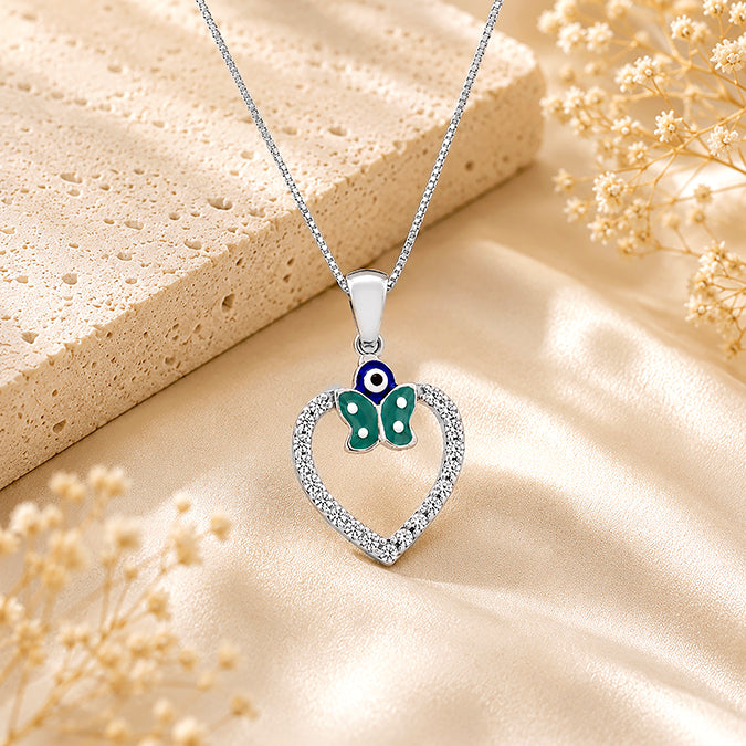 Enchanted Butterfly Love Evil Eye 925 Sterling Silver Pendant for Women