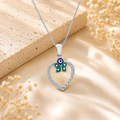 Enchanted Butterfly Love Evil Eye 925 Sterling Silver Pendant for Women