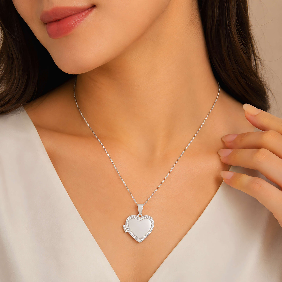 Enchanted Heart 925 Rhodium Plated White Accent Stone Locket Pendants