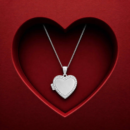 Enchanted Heart 925 Rhodium Plated White Accent Stone Locket Pendants