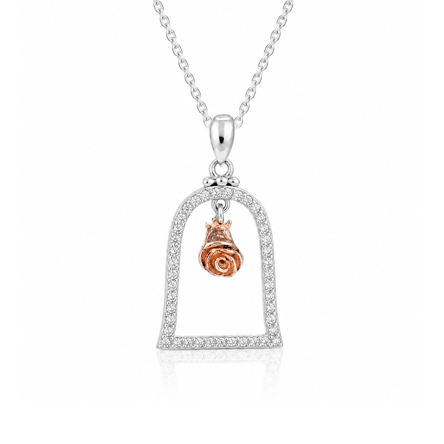 Enchanted Rose Bell Jar Silver Pendant