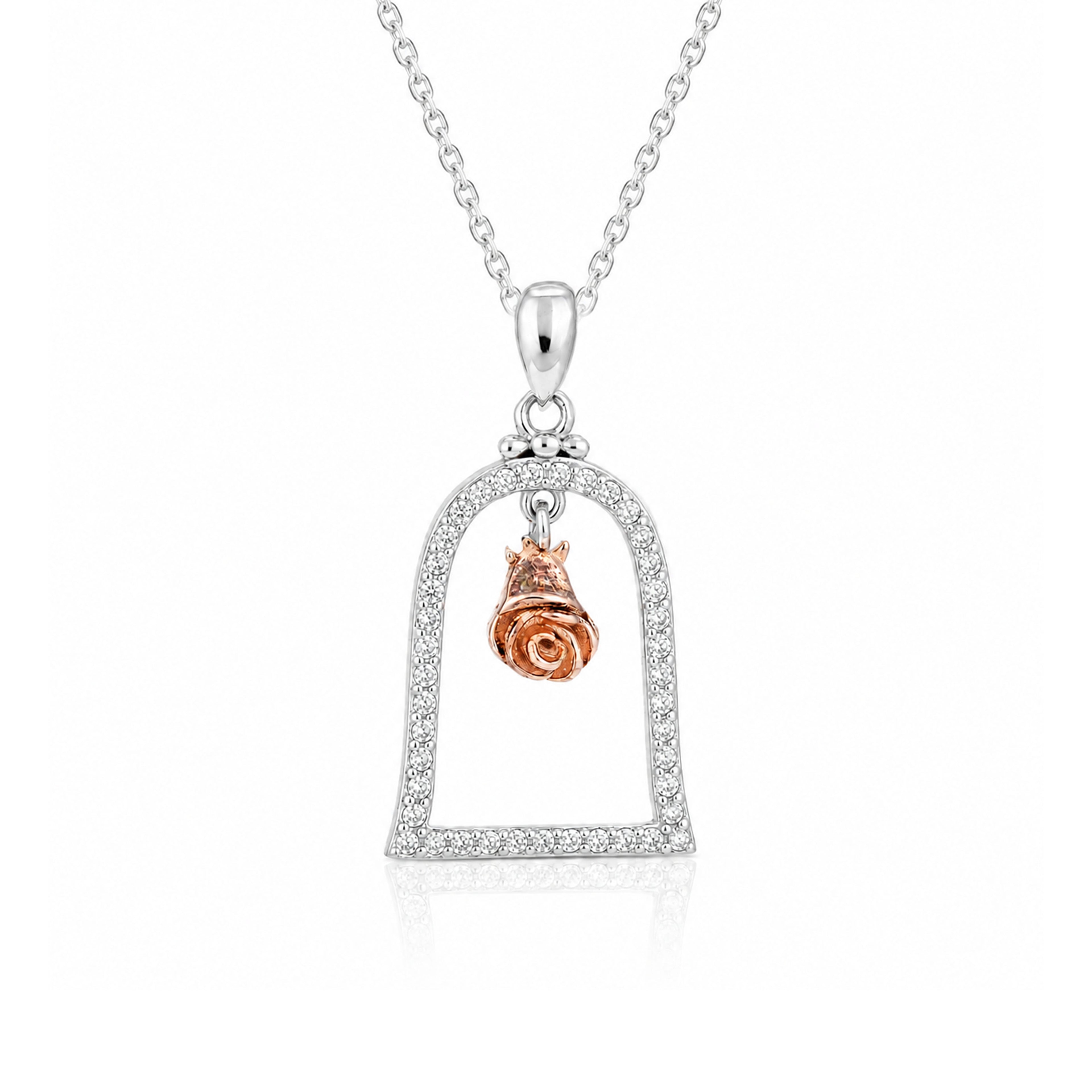 Enchanted Rose Bell Jar Silver Pendant
