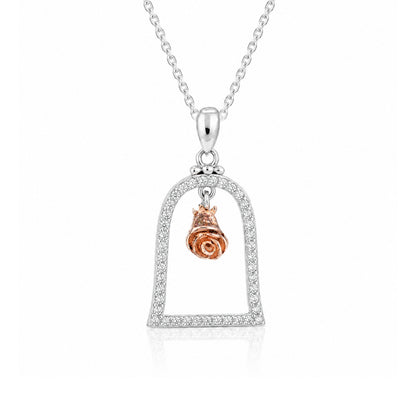 Enchanted Rose Bell Jar Silver Pendant