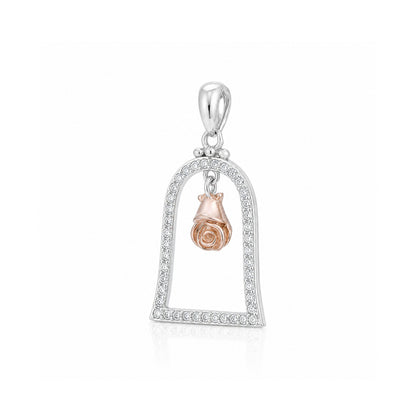 Enchanted Rose Bell Jar Silver Pendant