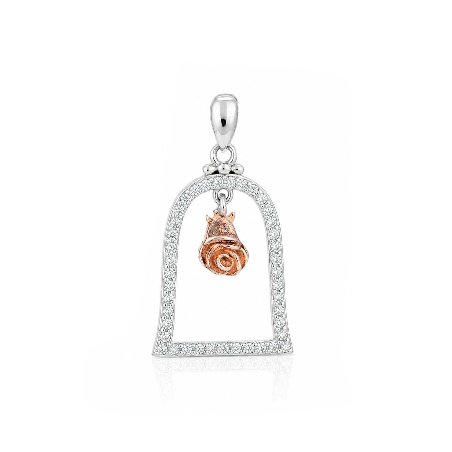 Enchanted Rose Bell Jar Silver Pendant