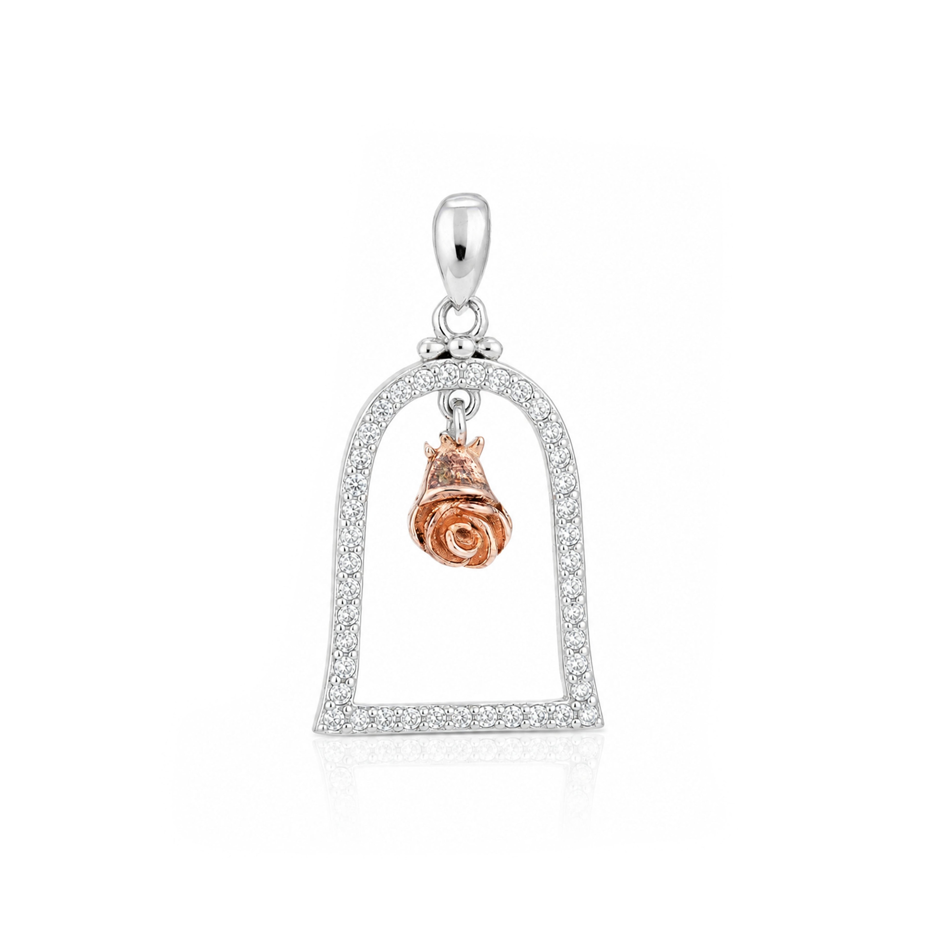 Enchanted Rose Bell Jar Silver Pendant