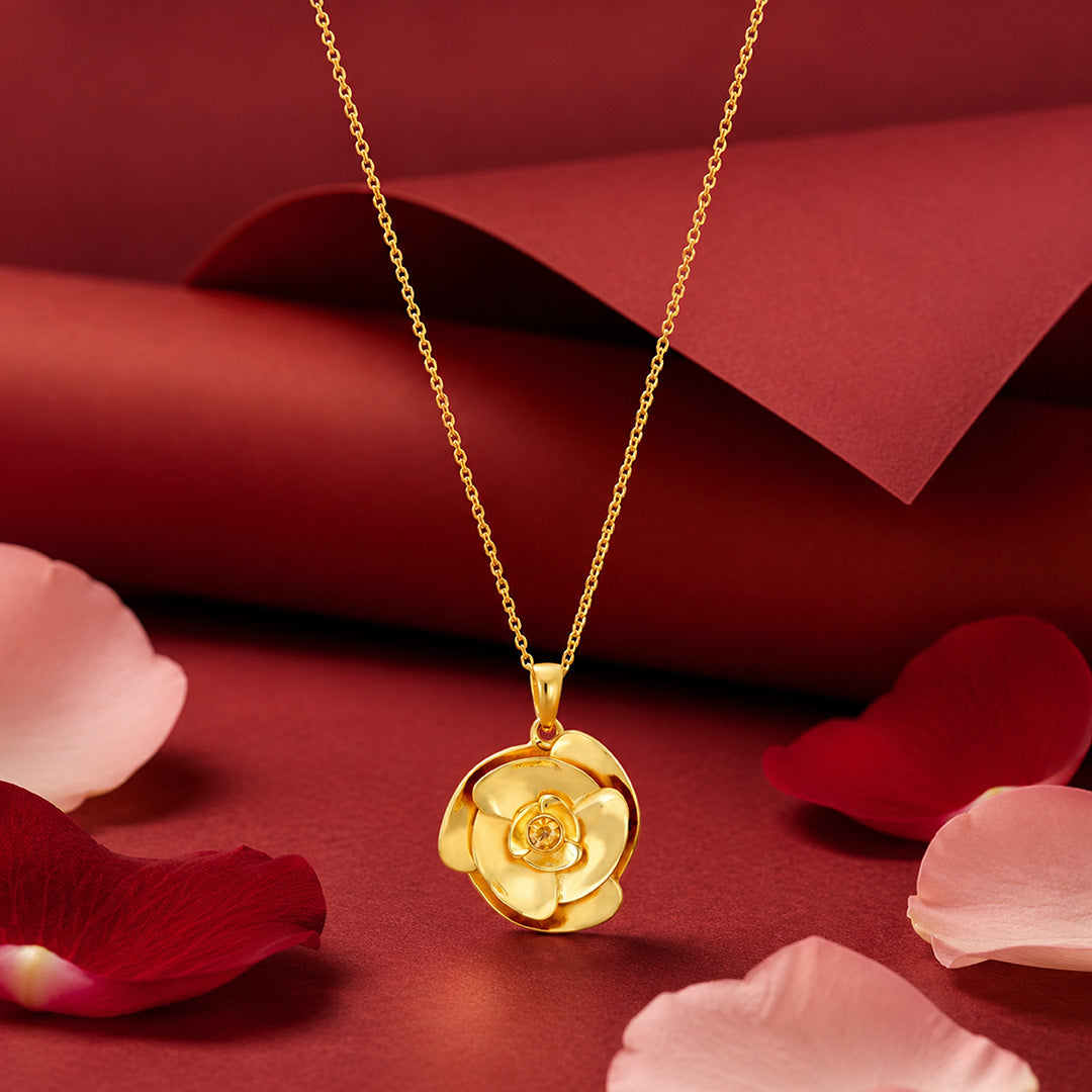 Enchanted Rose Petal Golden Artistic Designer Pendant Chain