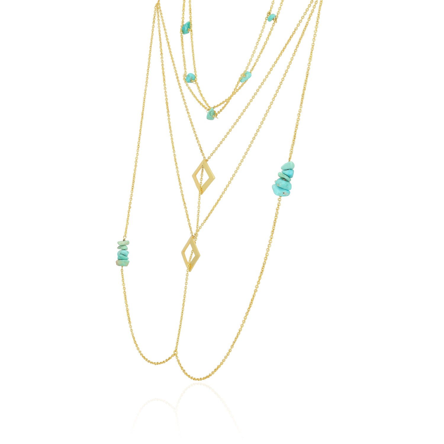 Enchanted Turquoise Cascade Golden Artistic Layered Pendant Chain