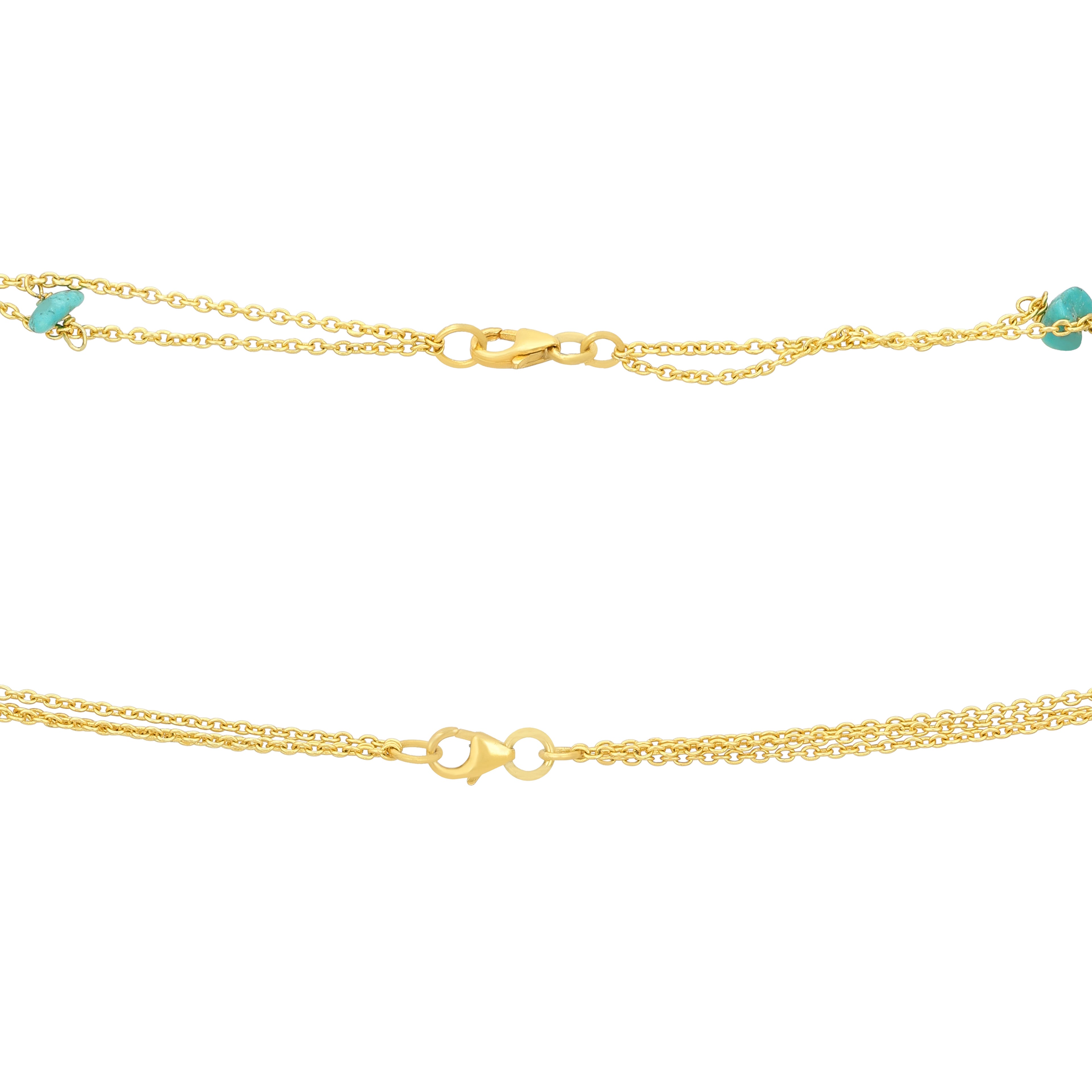 Enchanted Turquoise Cascade Golden Artistic Layered Pendant Chain