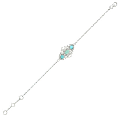 Enchanted Turquoise Medallion Silver Intricate Charm Chain Bracelet