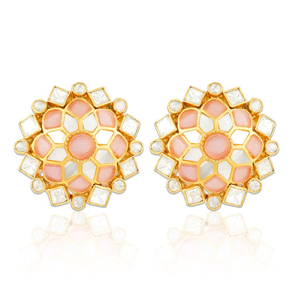 Enchanting Pink Kundan 925 Sterling Silver Stud Earrings