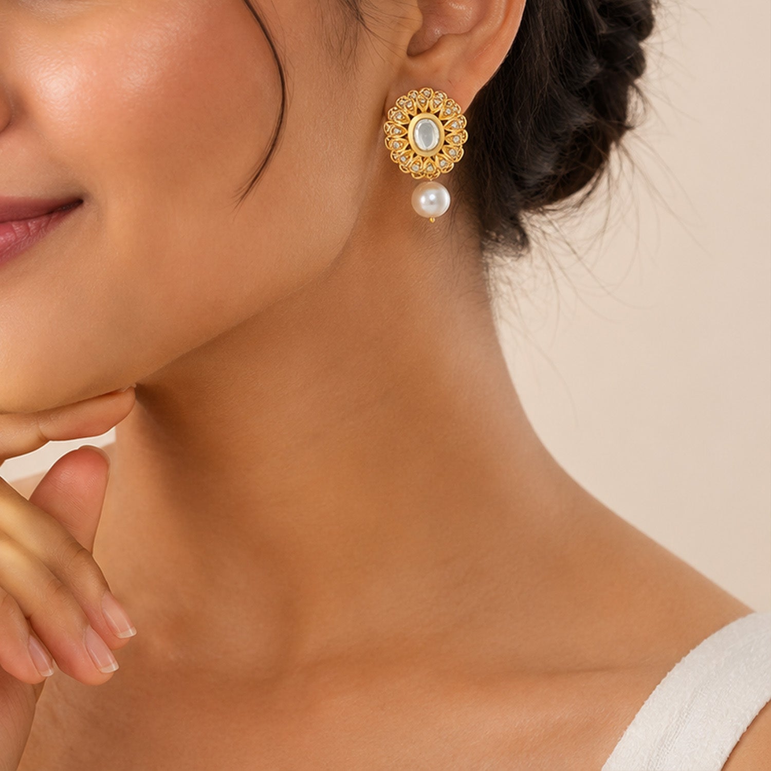 Enchanting Sunflower Kundan 925 Sterling Silver Earrings