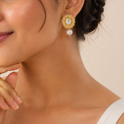 Enchanting Sunflower Kundan 925 Sterling Silver Earrings