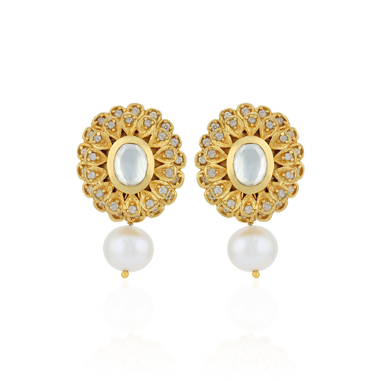 Enchanting Sunflower Kundan 925 Sterling Silver Earrings