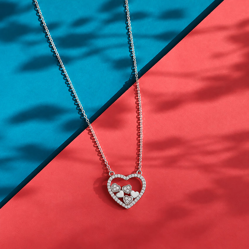 Endless Heart 925 Rhodium Plated Plain Stone Heart Chain Pendant