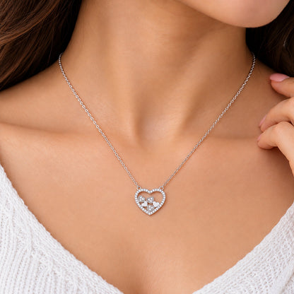 Endless Heart 925 Rhodium Plated Plain Stone Heart Chain Pendant