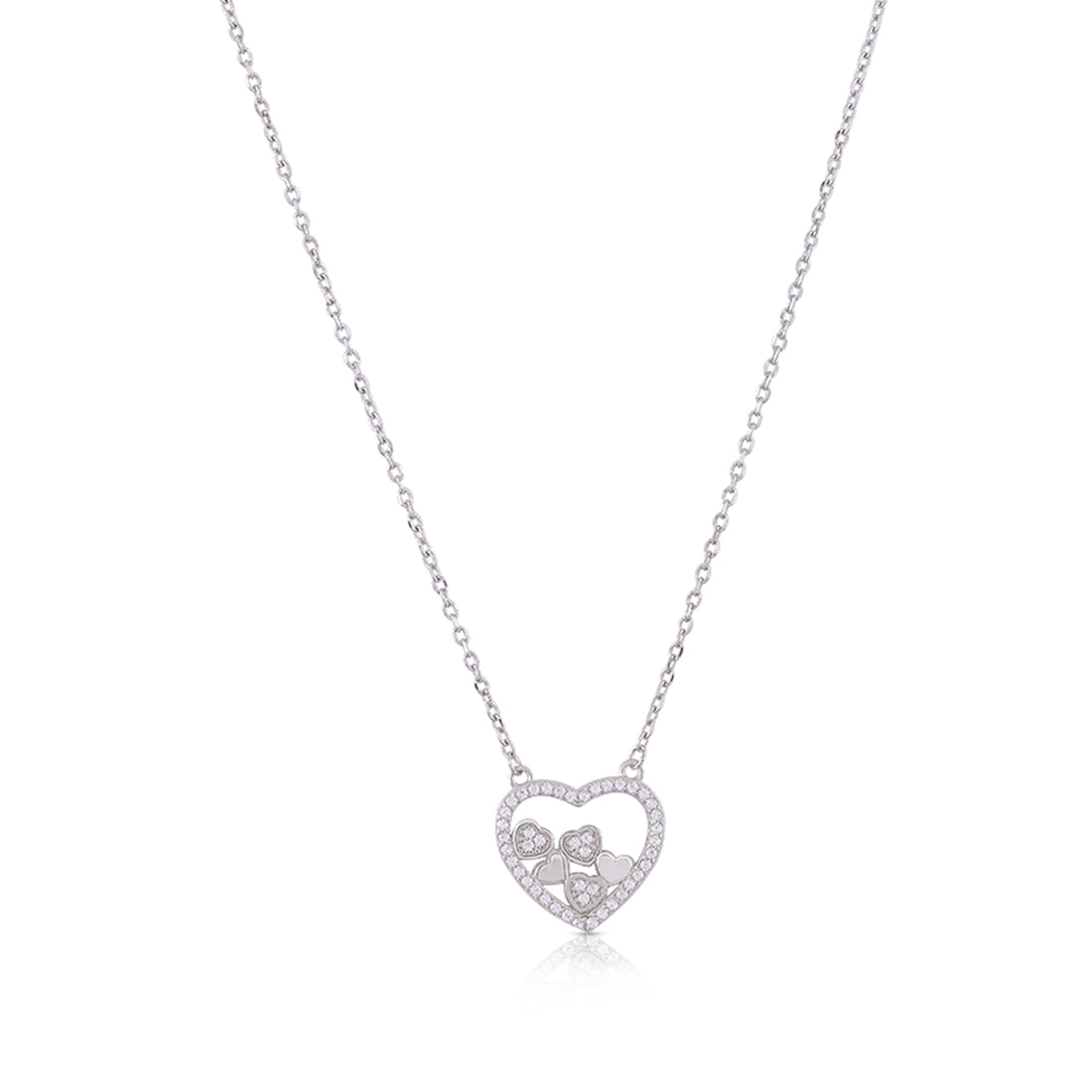 Endless Heart 925 Rhodium Plain Stone Heart Chain Pendant