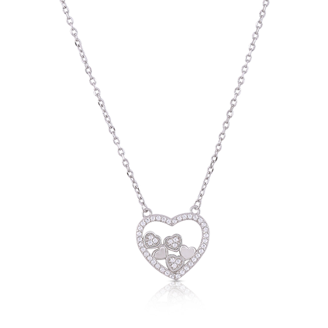 Endless Heart Rhodium Plated Plain Stone Heart Chain Pendant