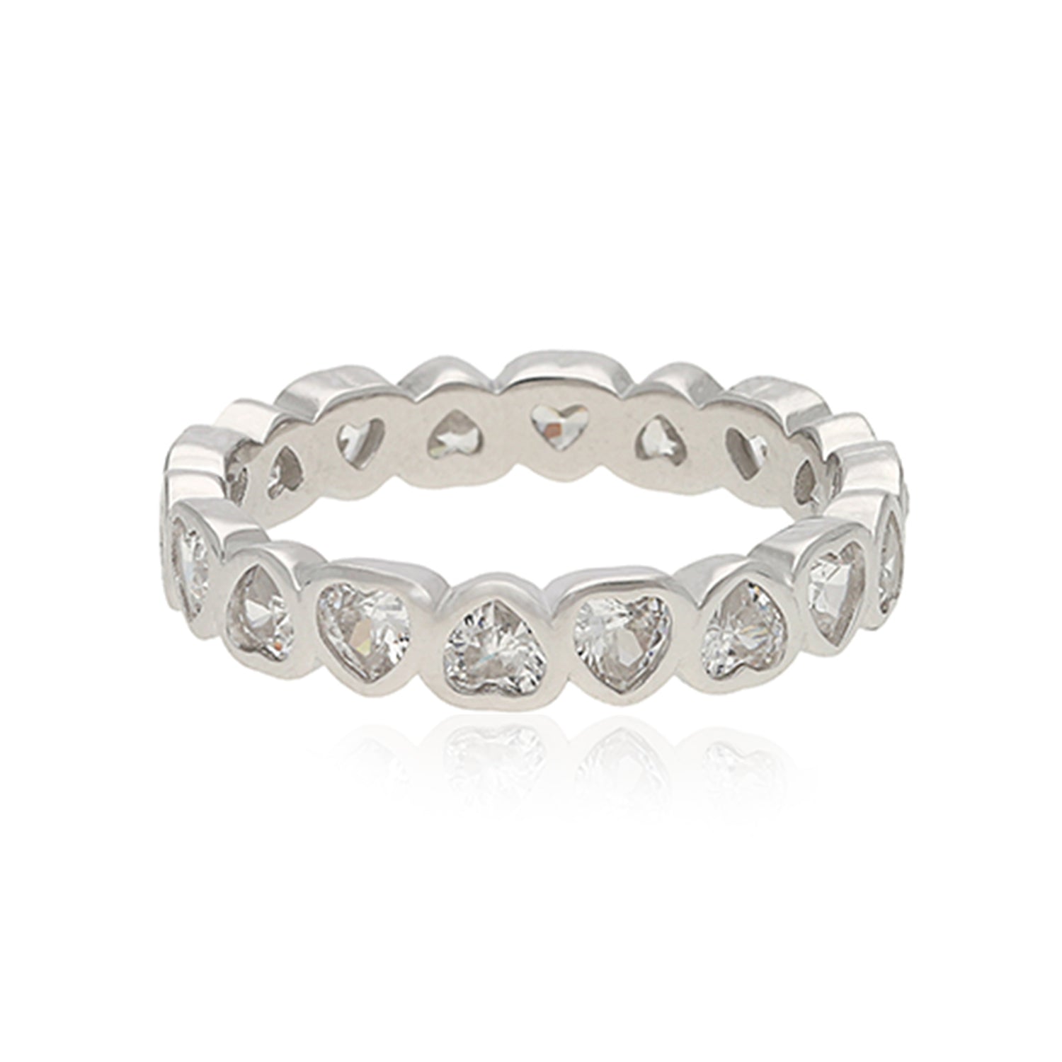 Endless Intertwined Hearts Rhodium Plated Loop Ring