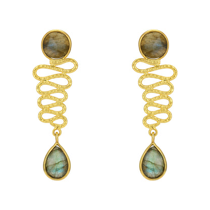 Endless Wavy Labradorite Gold Plated 925 Earrings