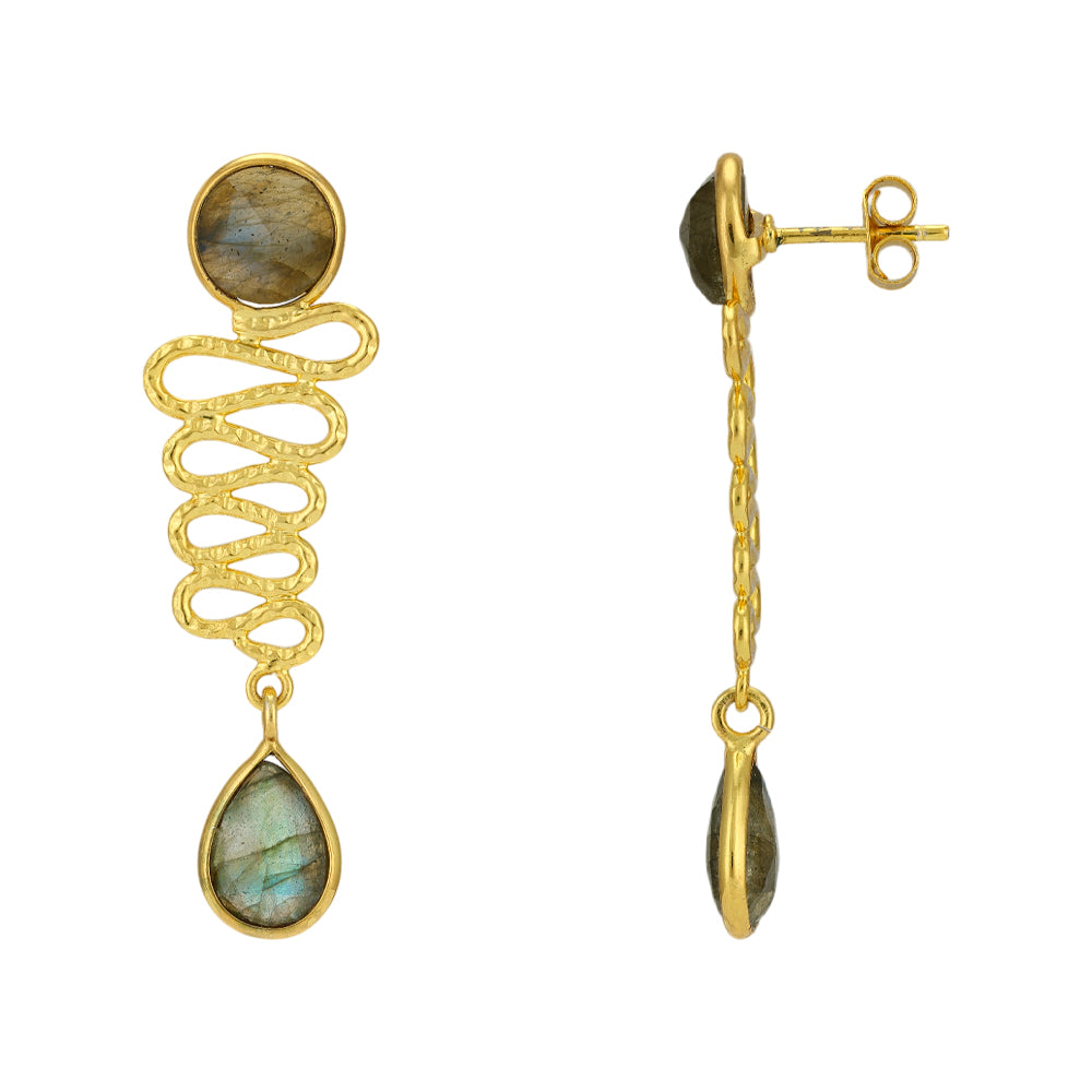 Endless Wavy Labradorite Gold Plated 925 Earrings