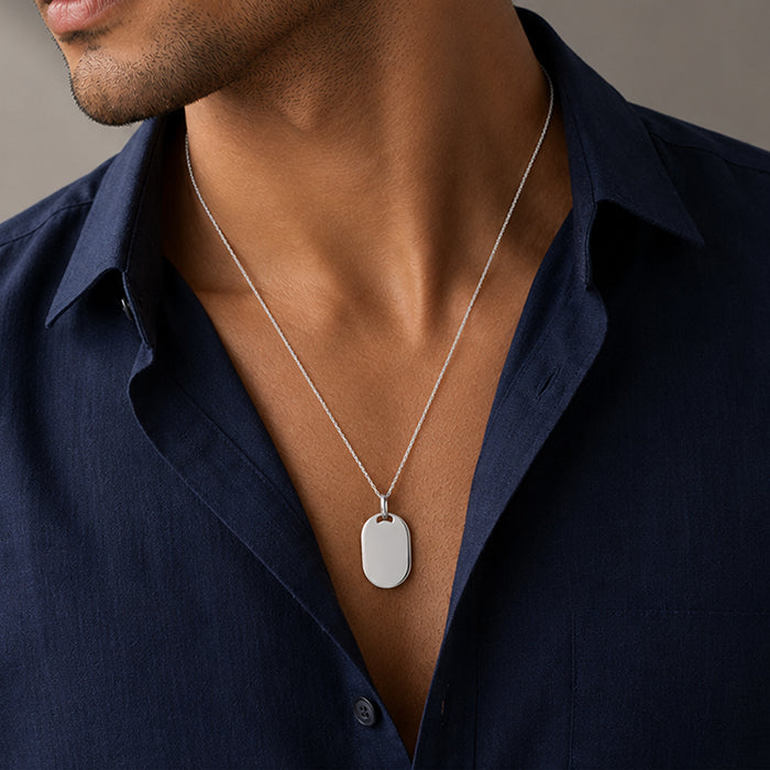 EngravableSterling Silver Oval Dog Tag Pendant