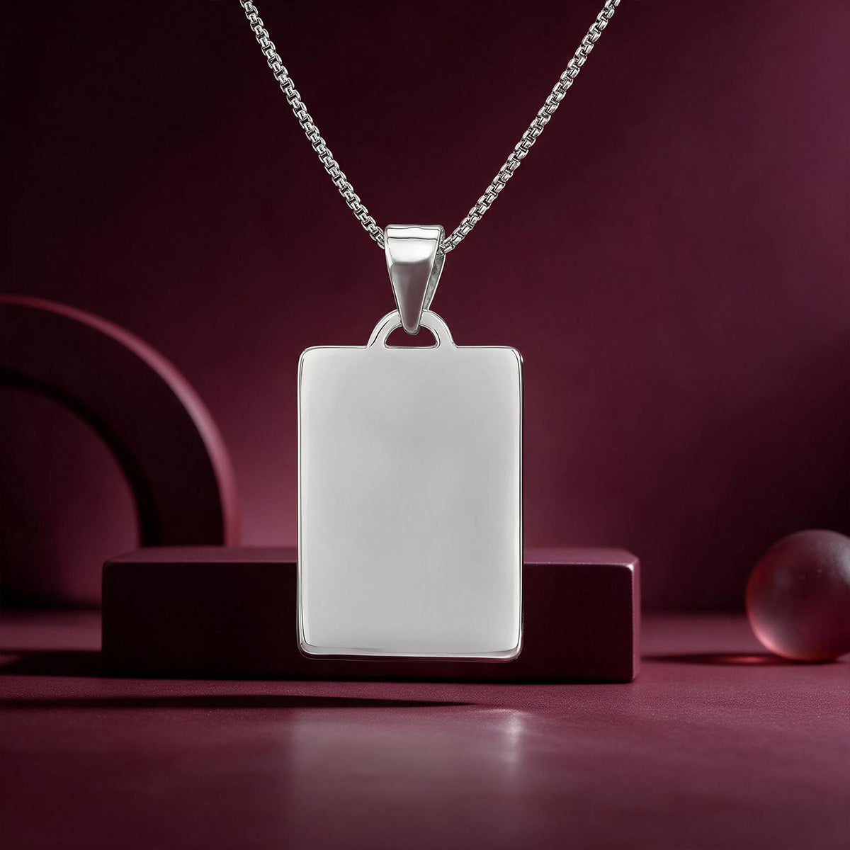 Engravable Sterling Silver Rectangular Tag Pendant
