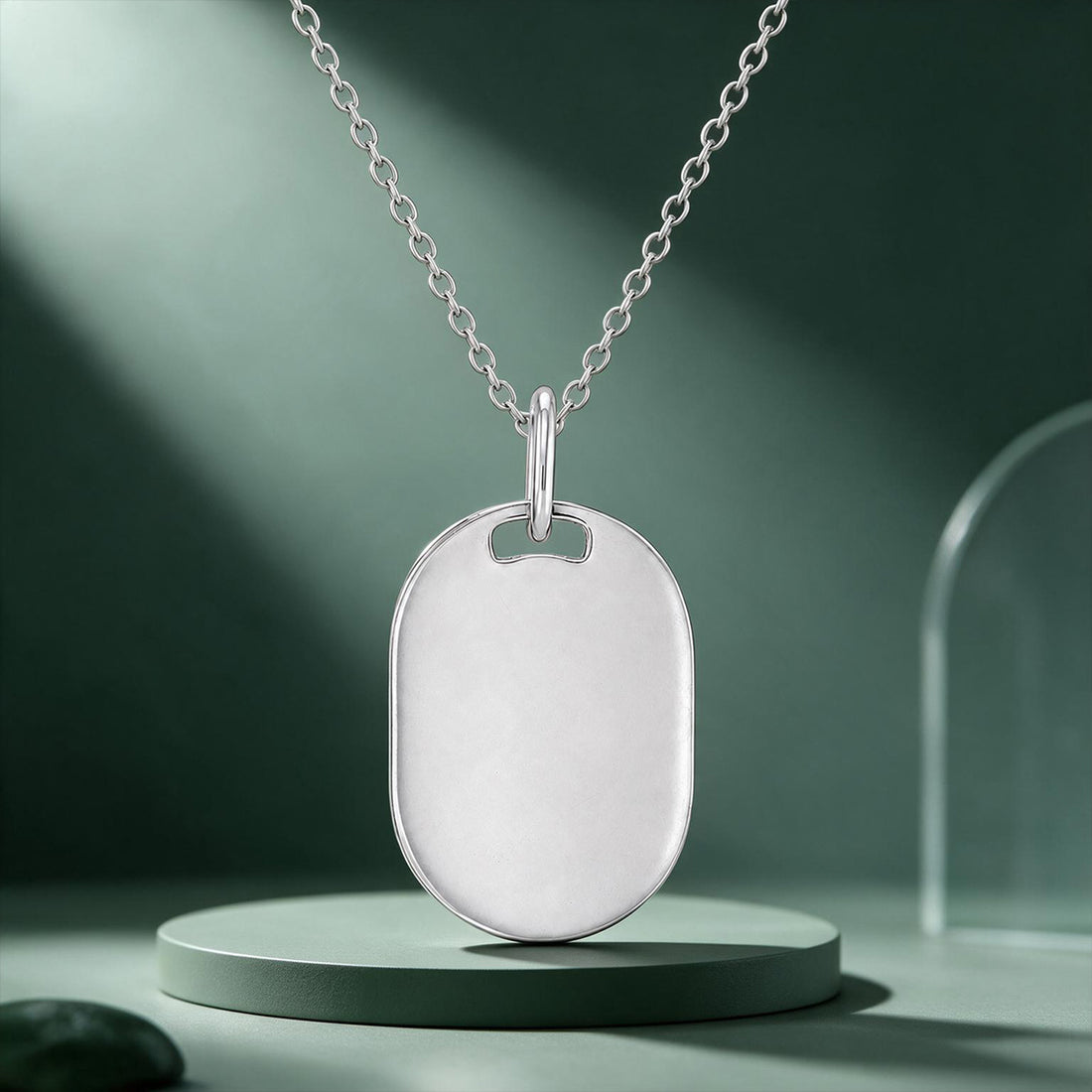 Engravable Sterling Silver Oval Dog Tag Pendant