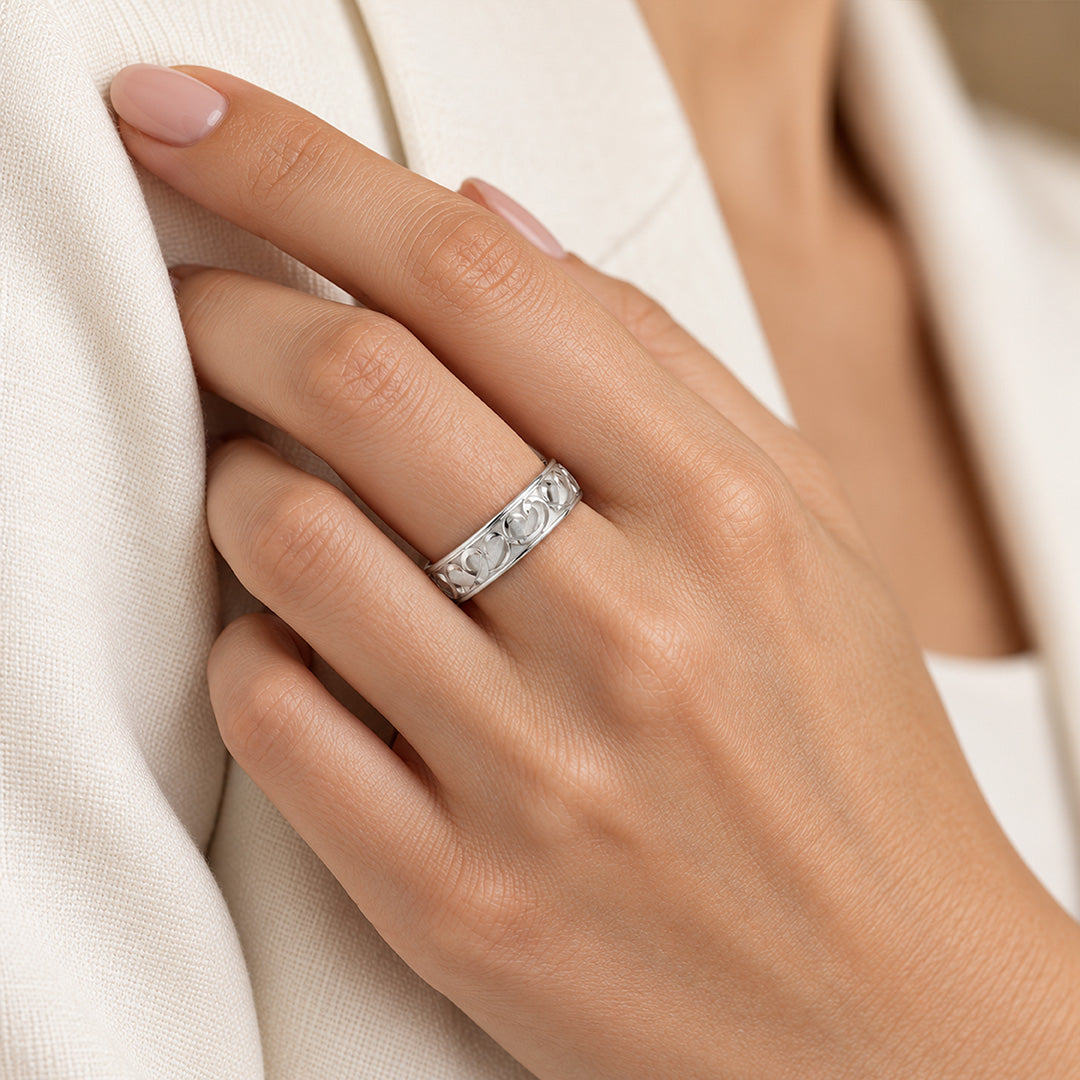 Engraved Heart Vine Sterling Silver Ring