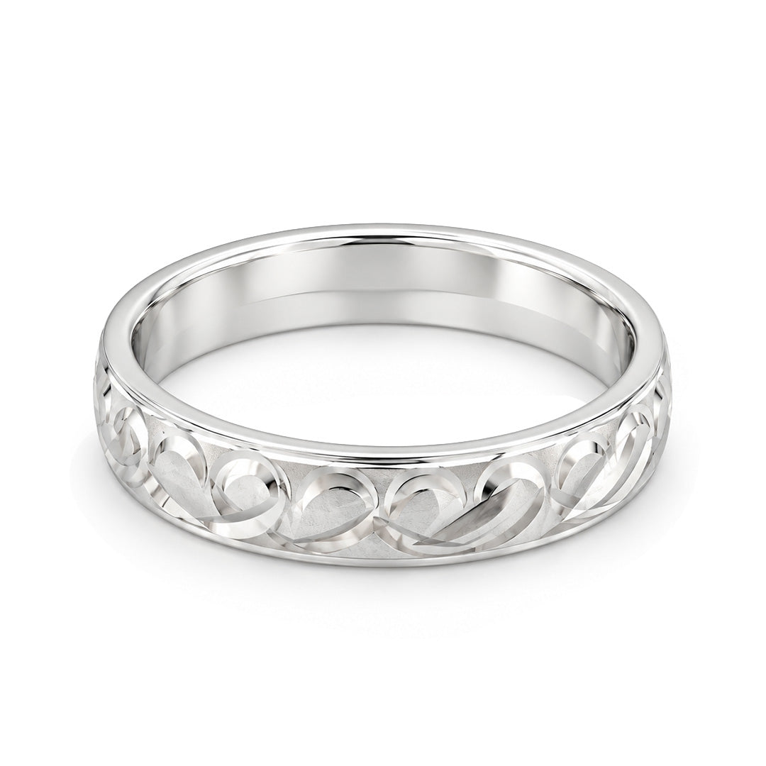 Engraved Heart Vine Sterling Silver Ring